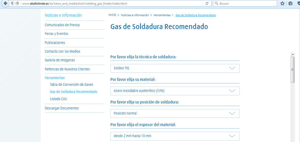 gases de soldadura recomendados