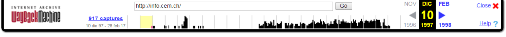 Capturas históricas de info.cern.ch, la primera web